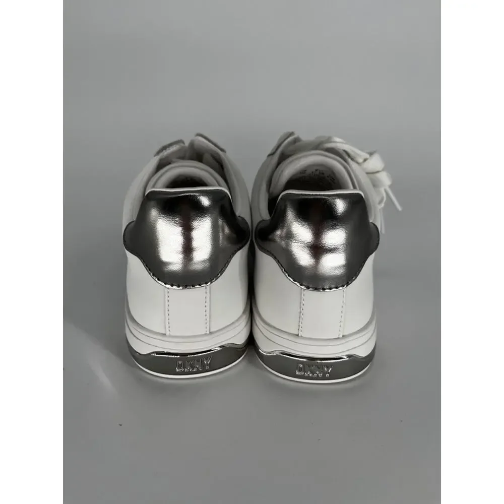 DKNY Abeni Sneakers Logo Detail Lace Up White Silver - Size 8.5M